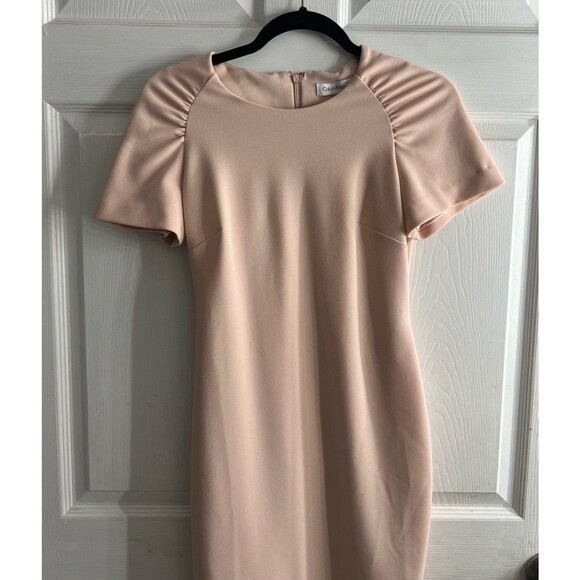 Calvin Klein Gathered Shoulder Sheath Blush color Dress Size 2 - Picture 7 of 12